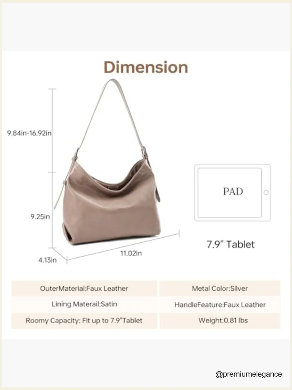 Small Soft Slouchy Hobo Bag Shoulder Purse Tote with Front Zip Pocket